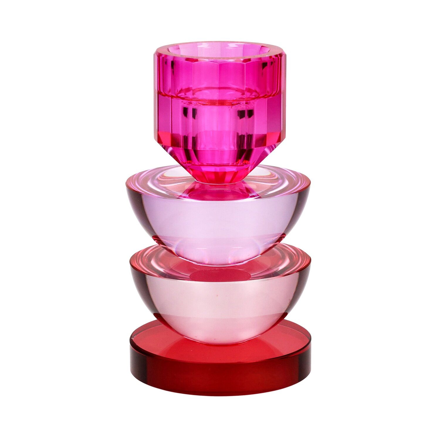 Sari, crystal glass, candle holder h14cm, round, red/pink/pink, sprayed