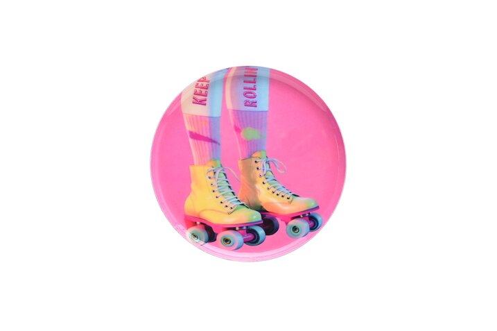 Love Trays, deco tray, XS, motive: roller-skates, round, pink