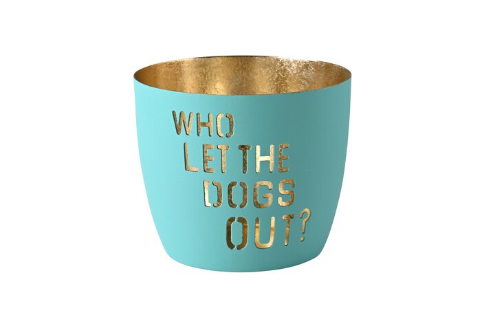 Madras, votive, M, motive: Who let the dogs out?, turquoise/gold