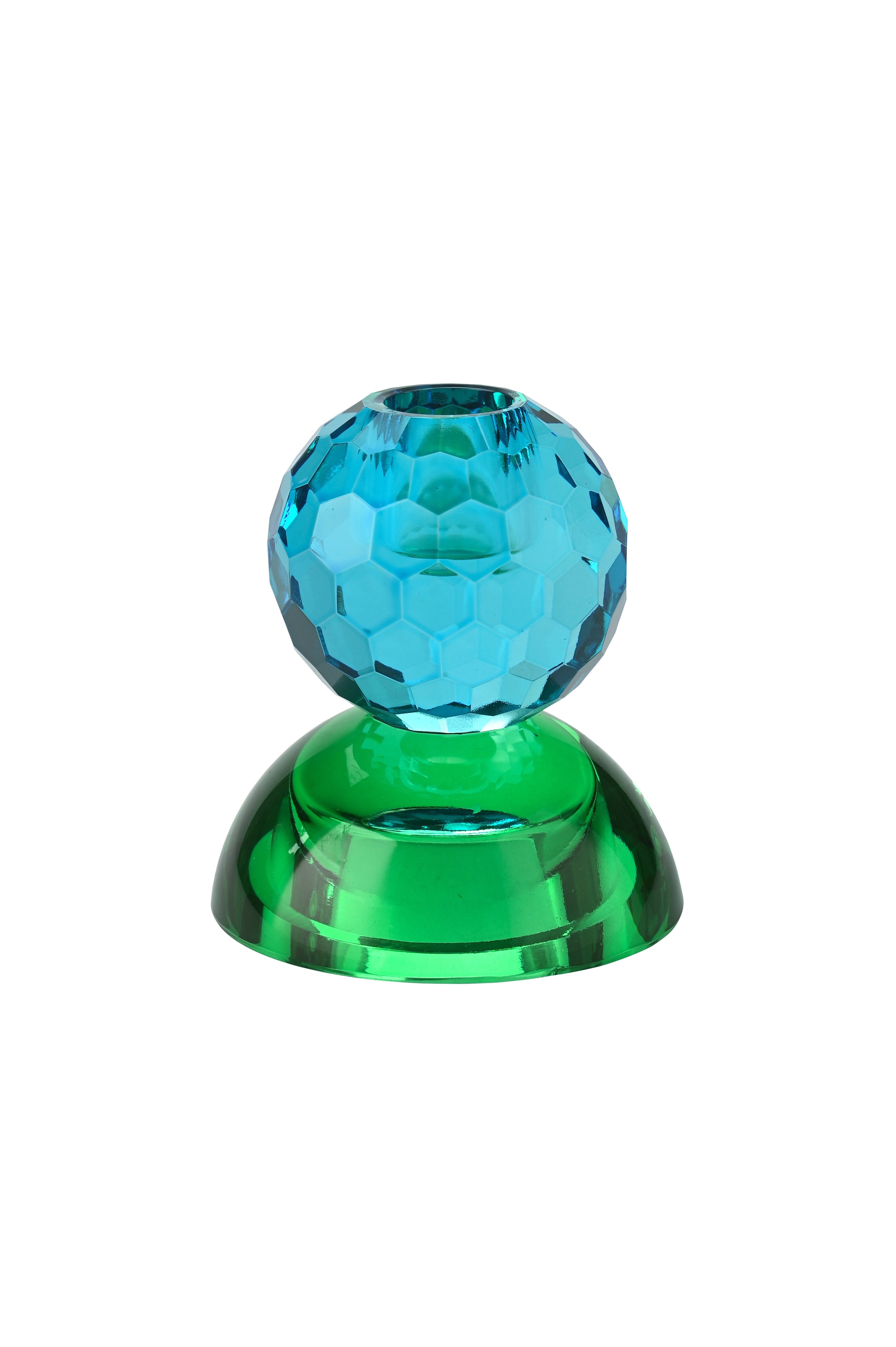 Sari, crystal glass, candle holder/tealight holder, ball/cabochon, blue/green, sprayed