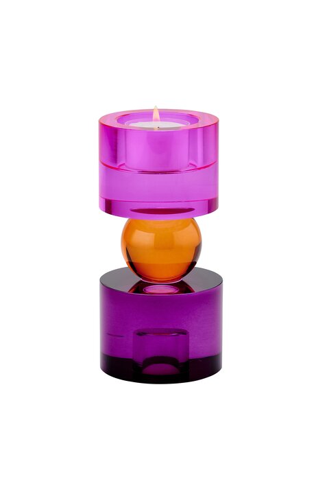 Sari, crystal glass, candle/tea light holder S(h15,2cm), round, pink/orange/purple, sprayed