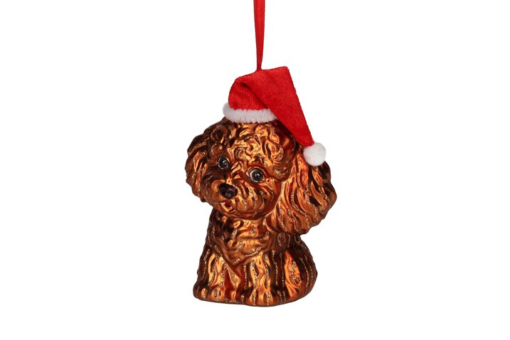 hanger poodle with xmas hat, brown