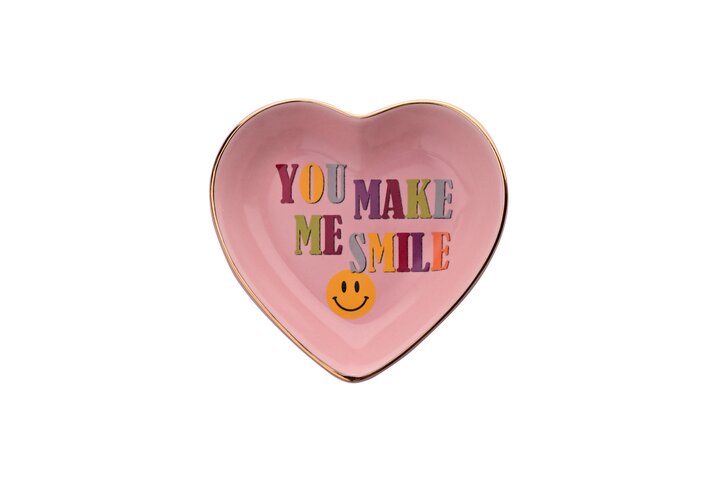 Love plates, deco plate, porcelain, motive: You make me smile, heart, deep, pink