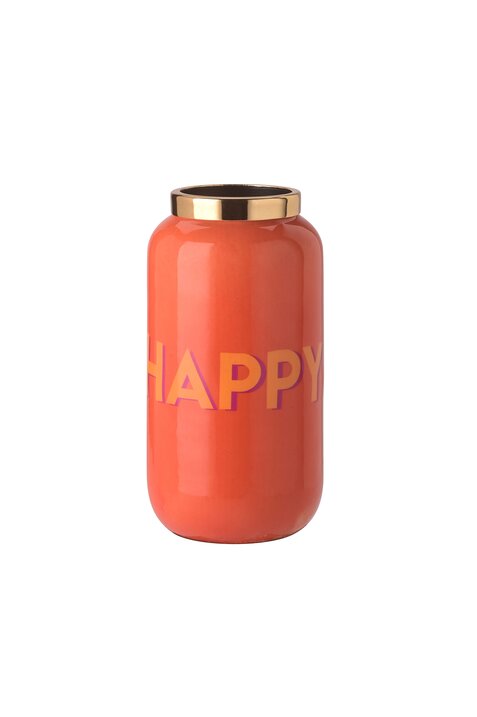 Saigon, vase w metal ring, XXS(H12cm), motive: Happy, orange/gold