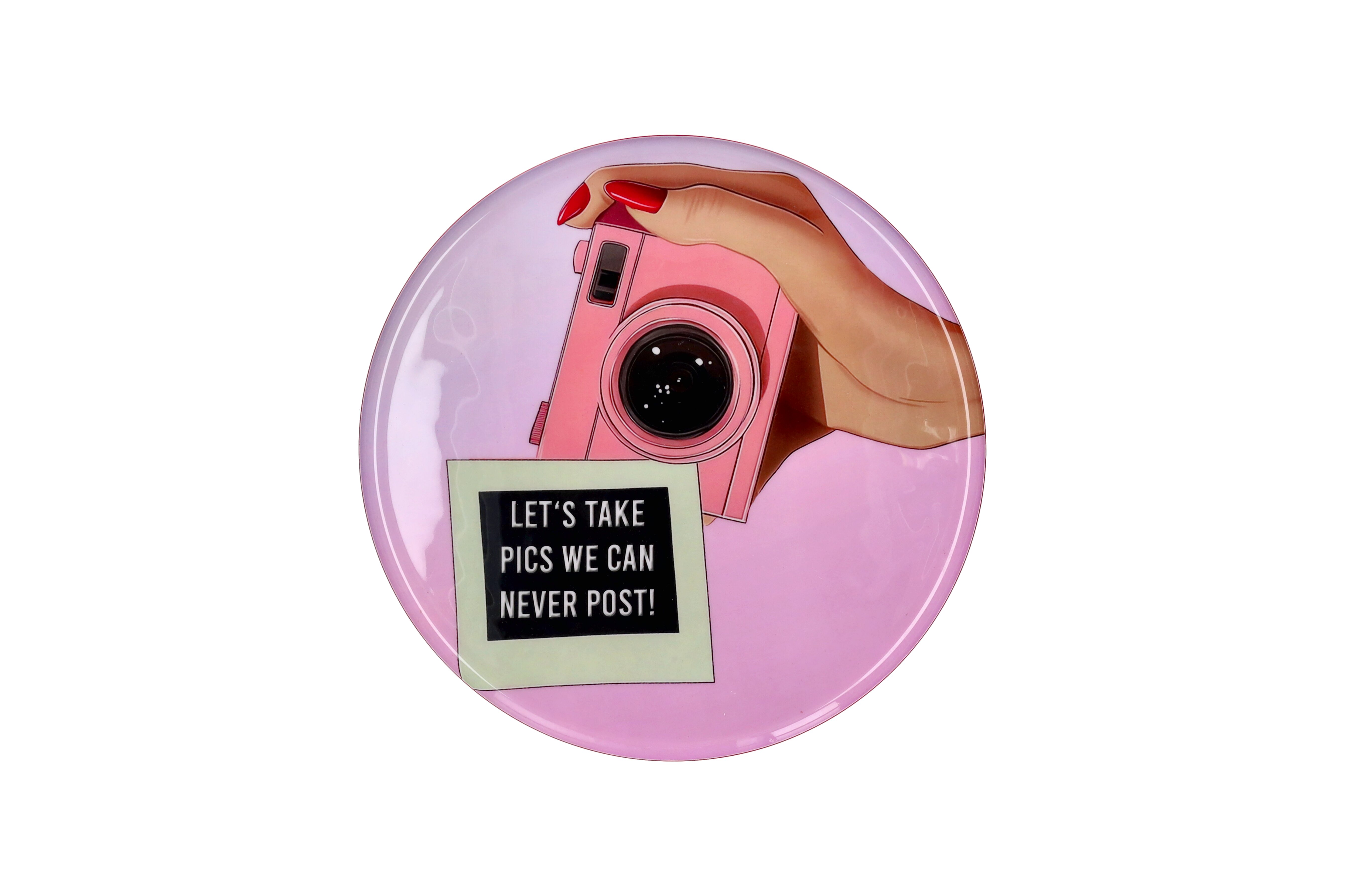 Love Trays, deco tray, L, motive: camera,  round, pink