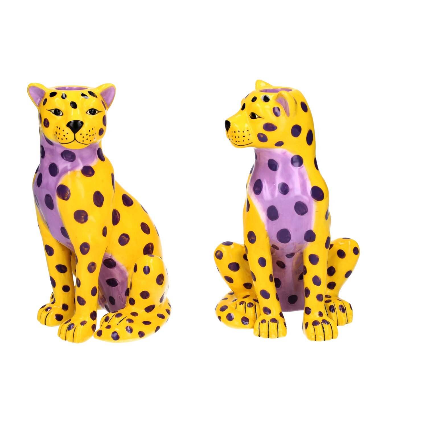 Mignon, candle holder, leoprad, assorted of 2pcs., yellow/purple