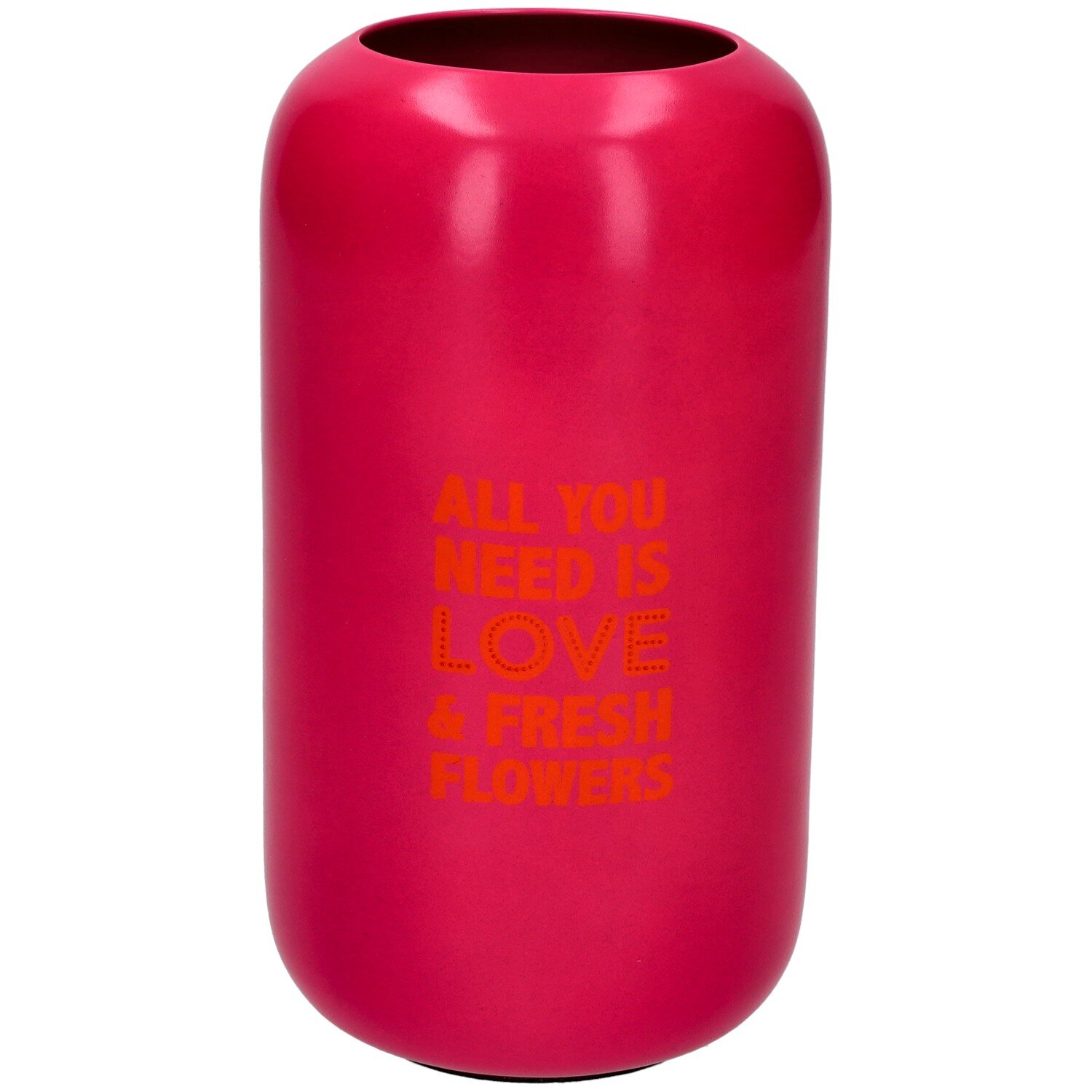 Goa, vase, M(H16cm), motive: All you need is love & fresh flowers, neon pink