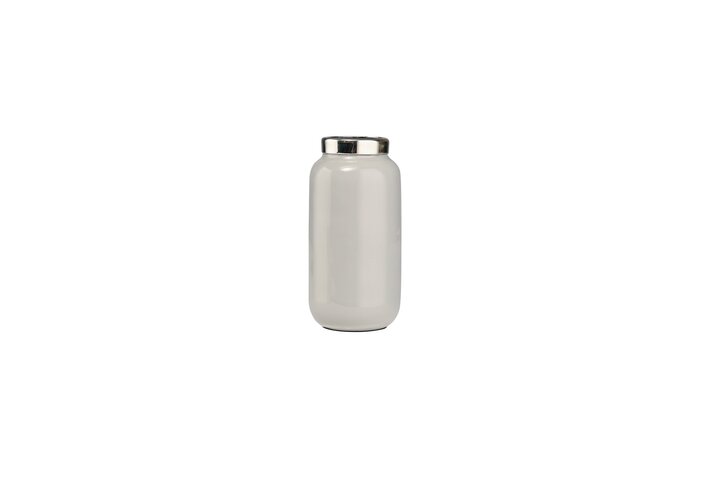 Saigon, Minivase mit Metallring (H9,5cm), flannel/silber