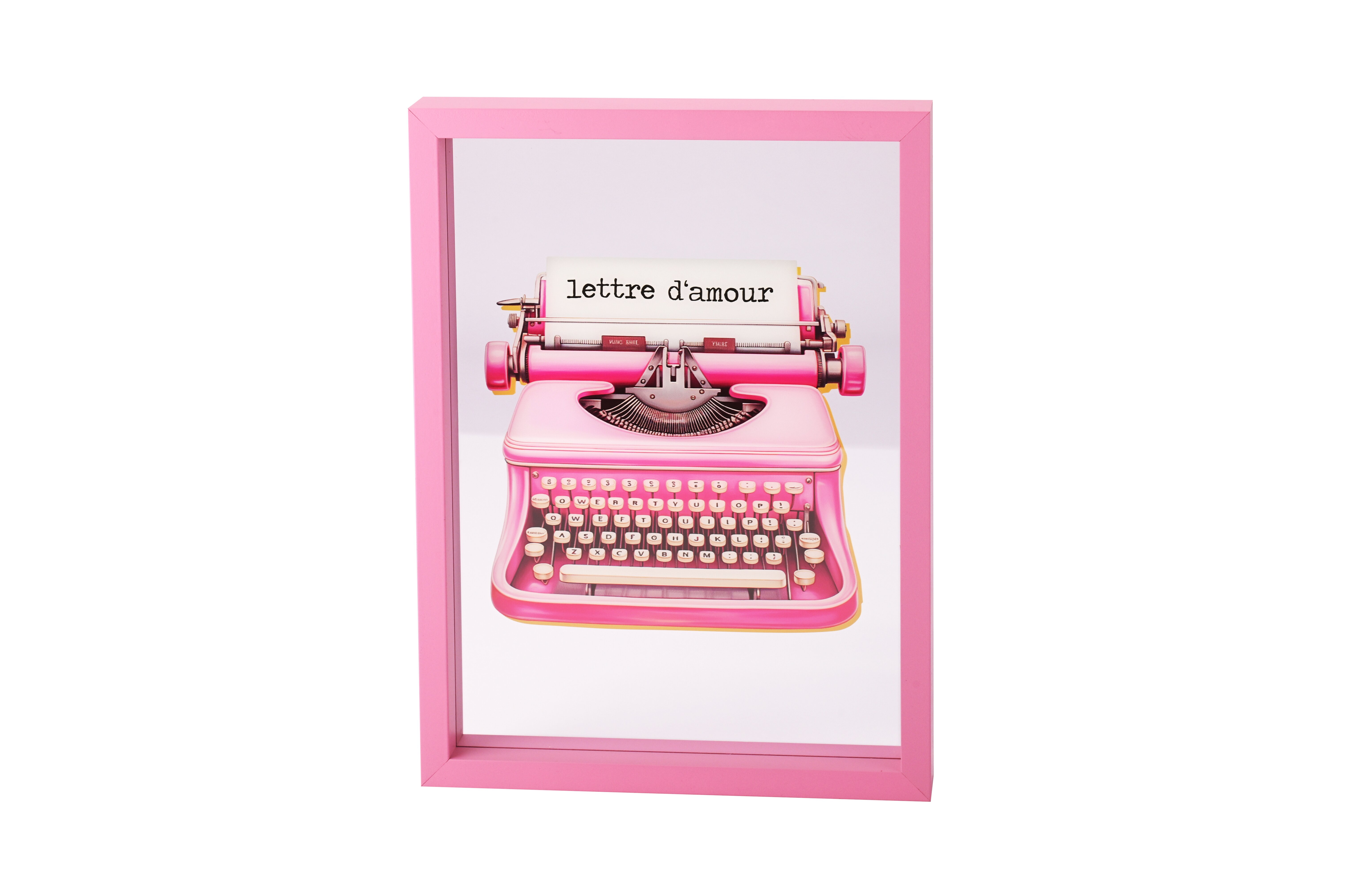 Love Frames, glass picture, motive: typewriter, pink