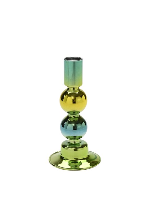 Shanghai, candle holder, h15,8cm, plated, green, sprayed