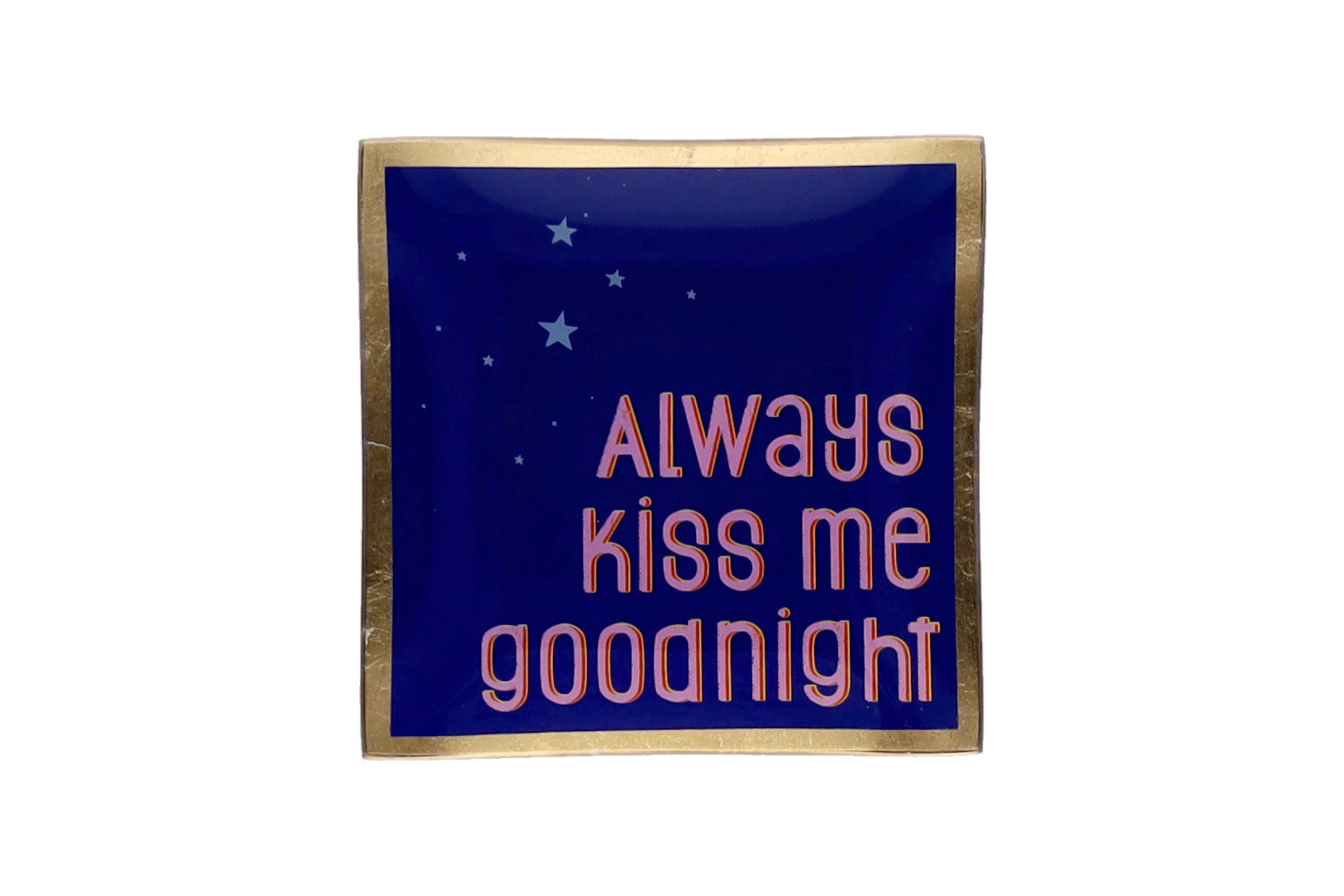 Love Plates, Glasteller S, Motiv: Always kiss me goodnight, dunkelblau