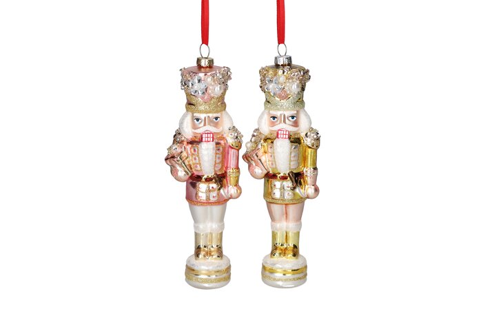 hanger nutcracker with gift box, assorted of 2pcs., pink/gold