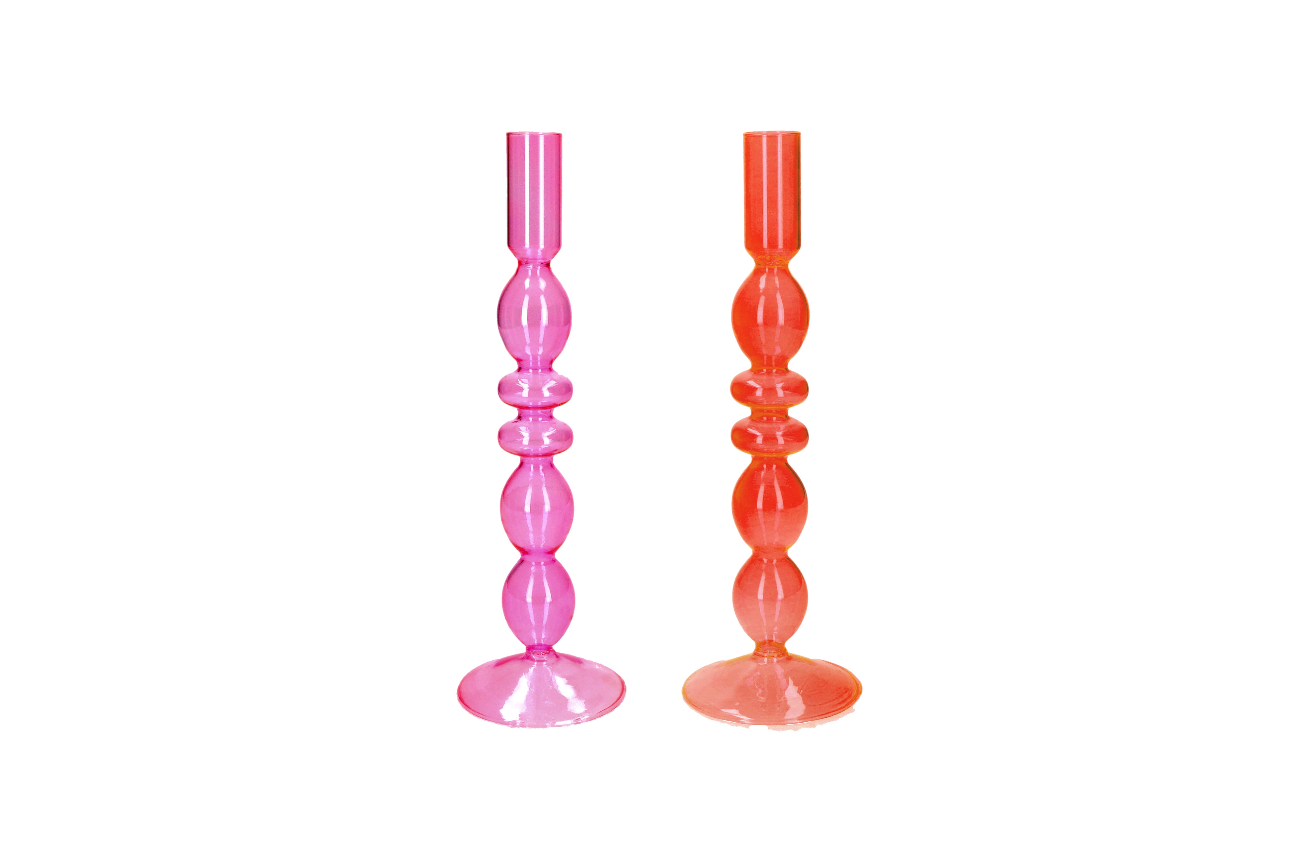 Voile, candle holder assorted of 2pcs., h(27,5cm), borosilicate glass, neon pink/orange, sprayed 