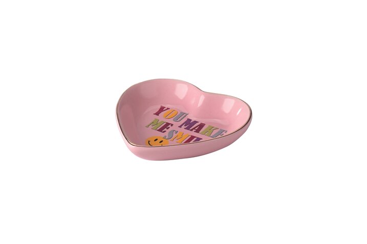 Love plates, deco plate, porcelain, motive: You make me smile, heart, deep, pink