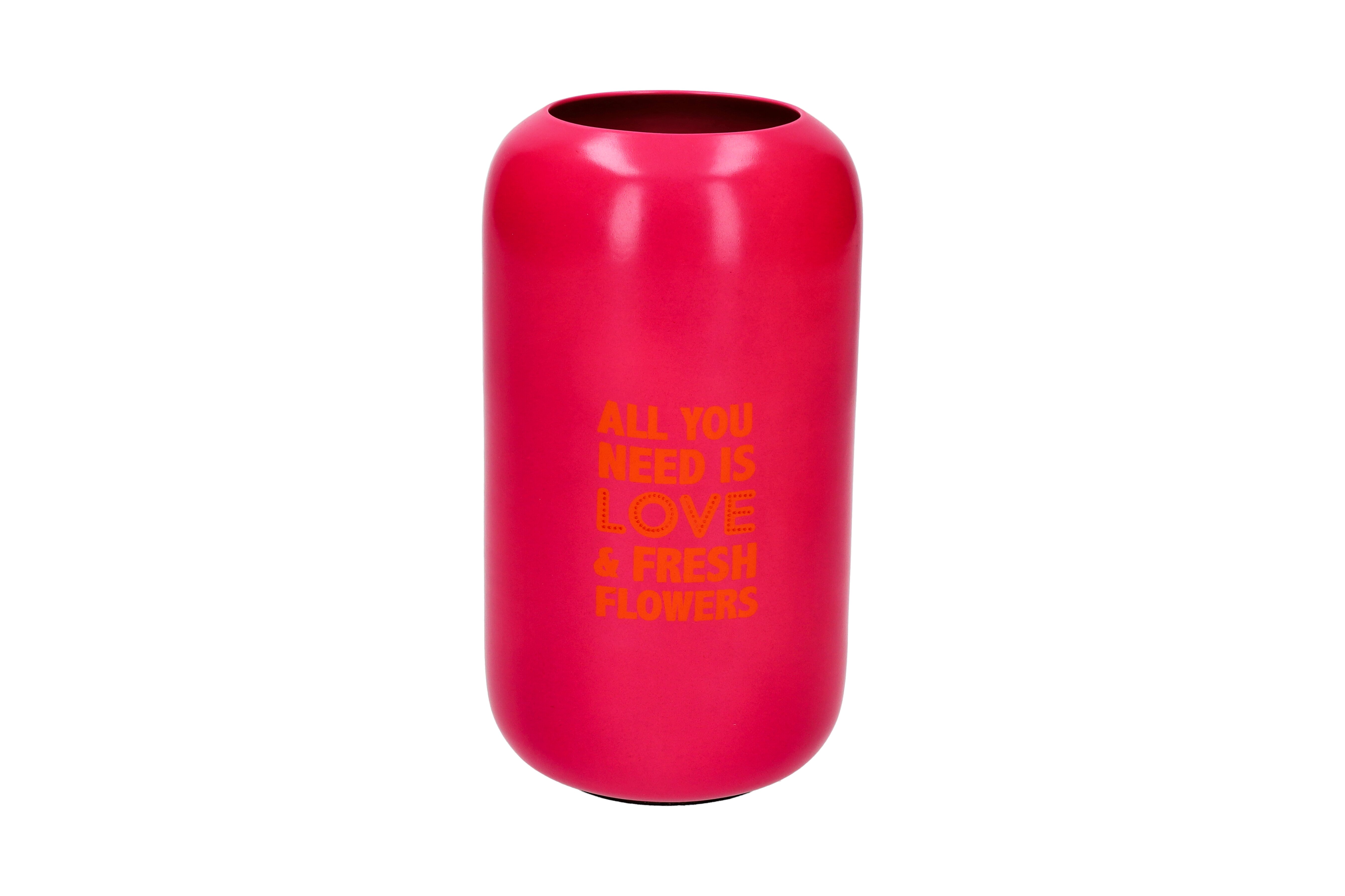 Goa, Vase, M(H16cm), Motive: All you need is love & fresh flowers, neon pink