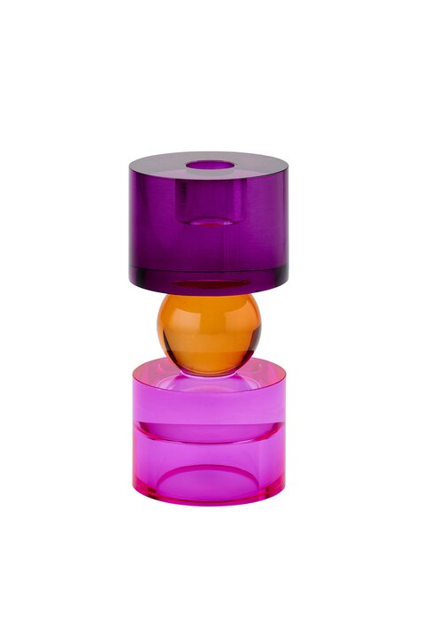 Sari, crystal glass, candle/tea light holder S(h15,2cm), round, pink/orange/purple, sprayed