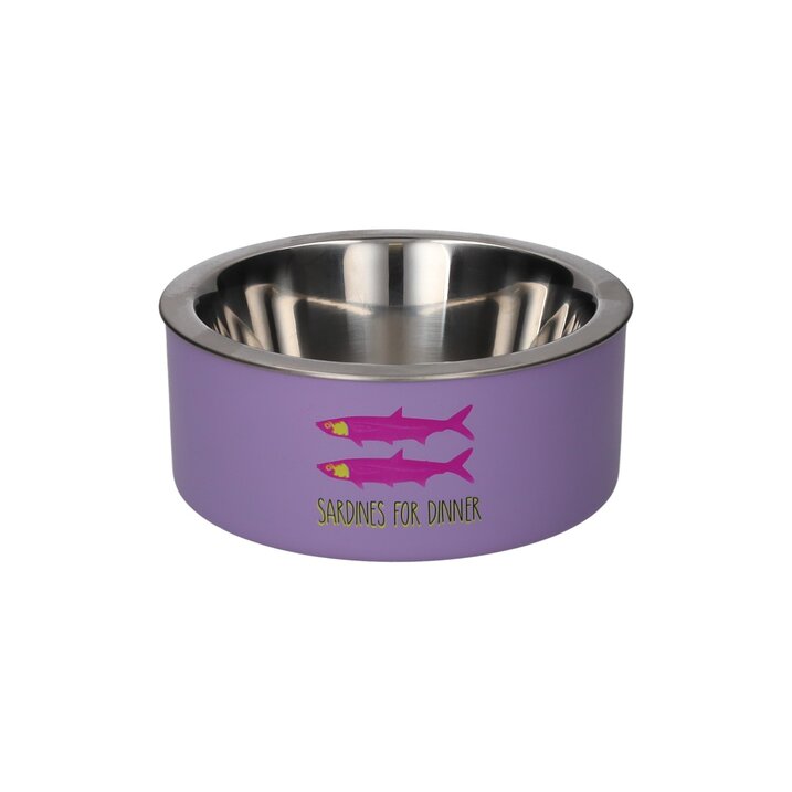 Love Pets, bowl, S, motive: Sardines for dinner, lavender