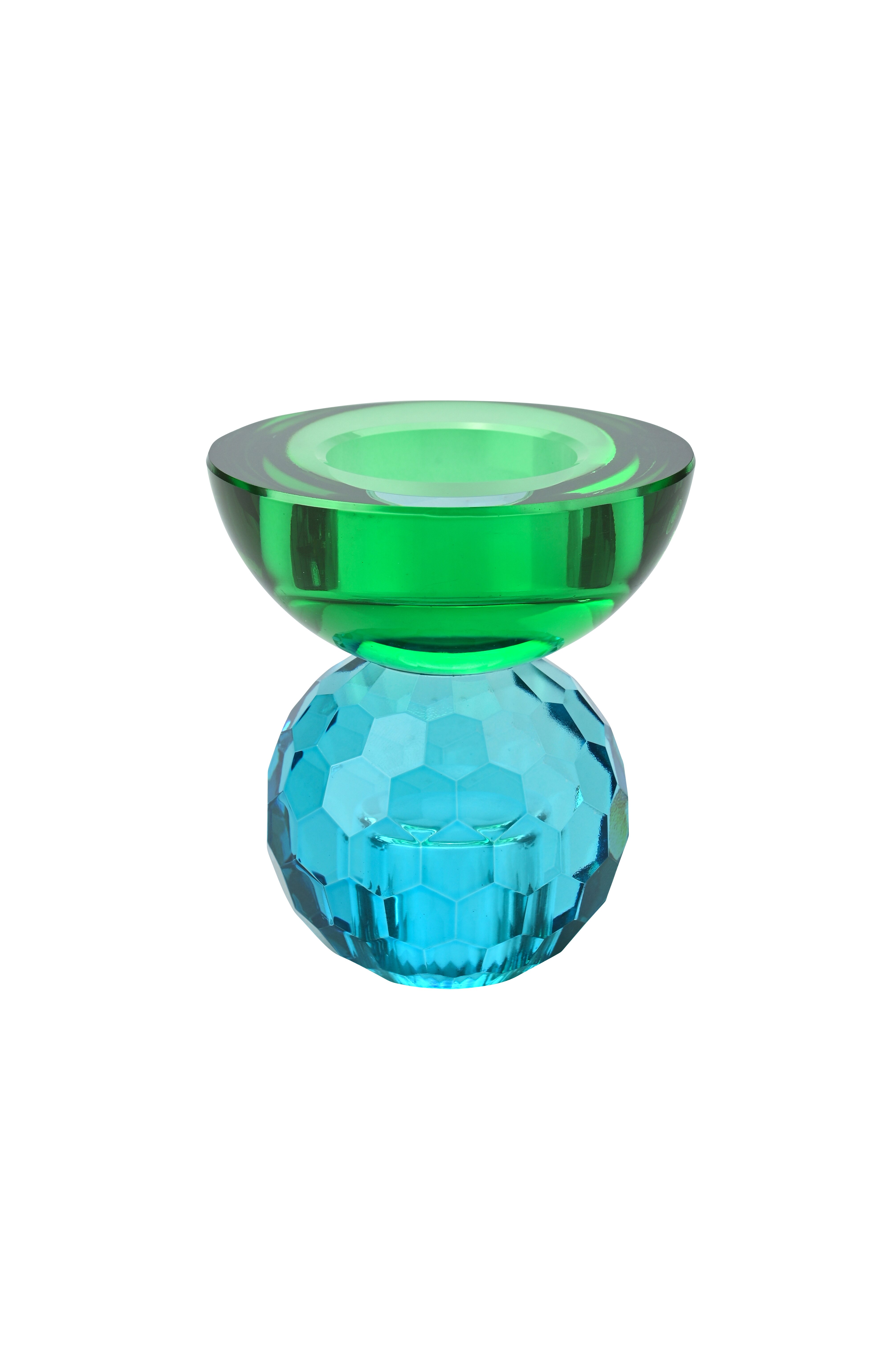 Sari, crystal glass, candle holder/tealight holder, ball/cabochon, blue/green, sprayed