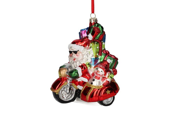 hanger santa on motorcycle with  sidecar, multicolor