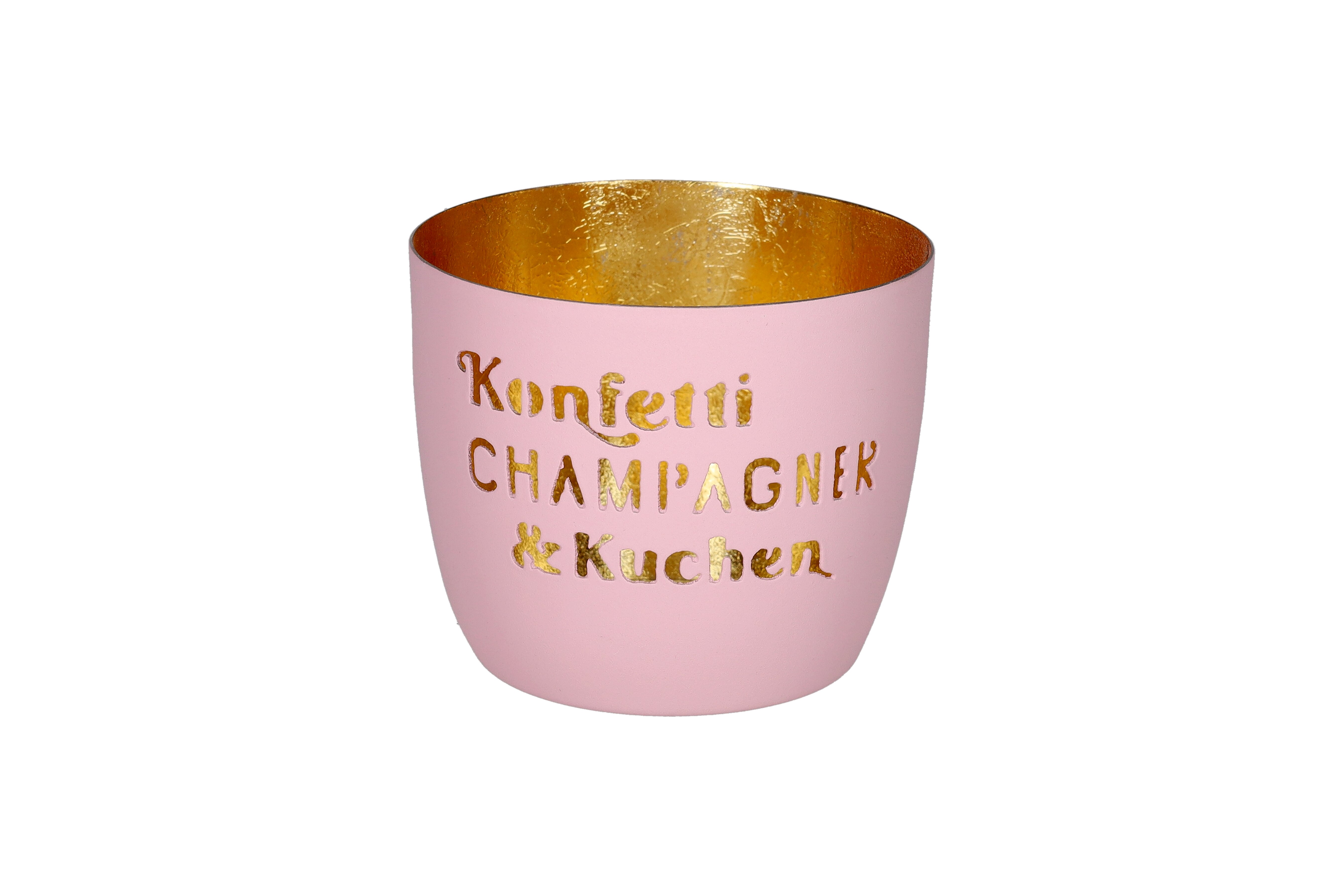 Madras, votive, M, motive: Konfetti, Champagner & Kuchen, pink/gold