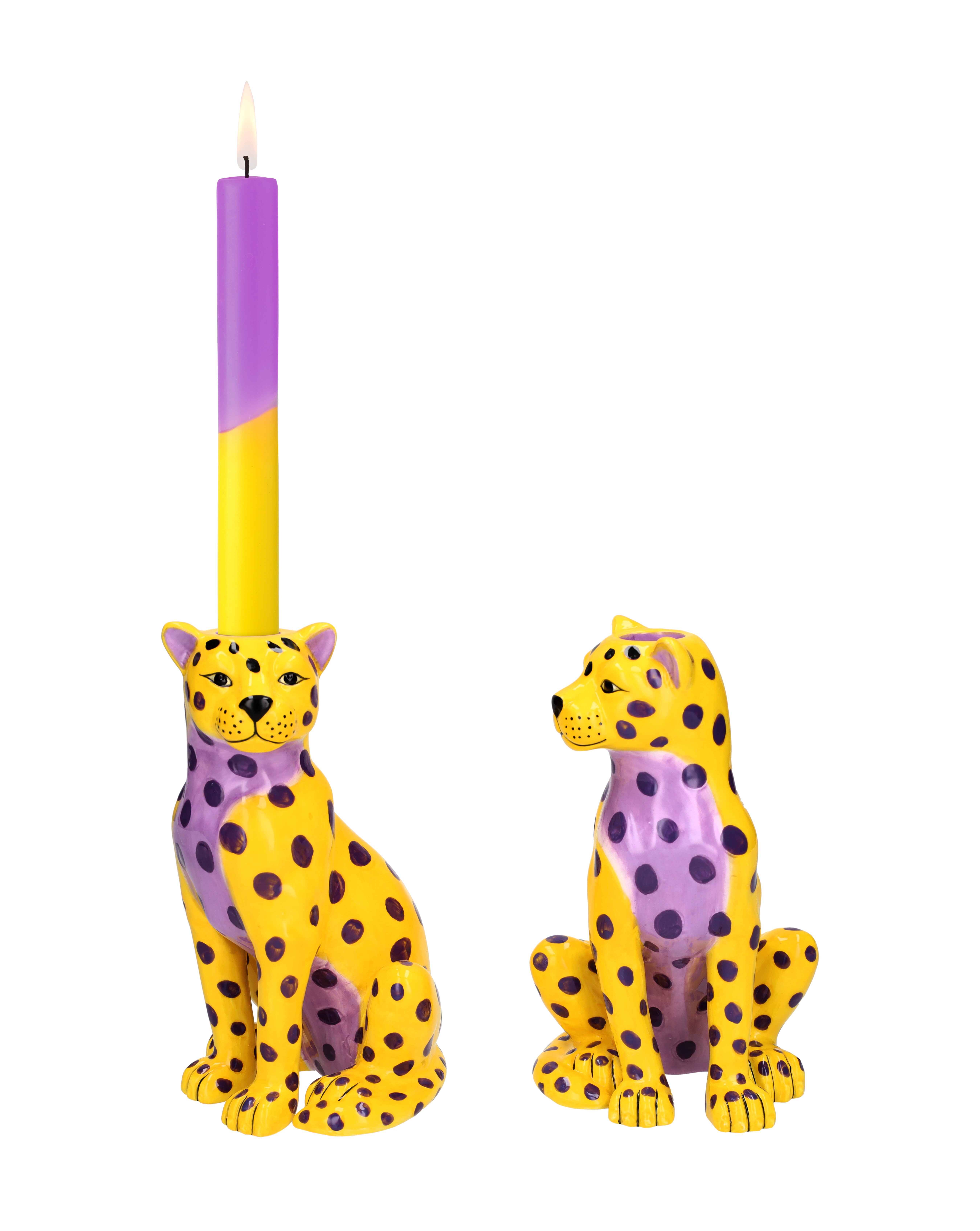 Mignon, candle holder, leoprad, assorted of 2pcs., yellow/purple