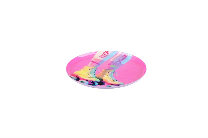 Love Trays, deco tray, XS, motive: roller-skates, round, pink