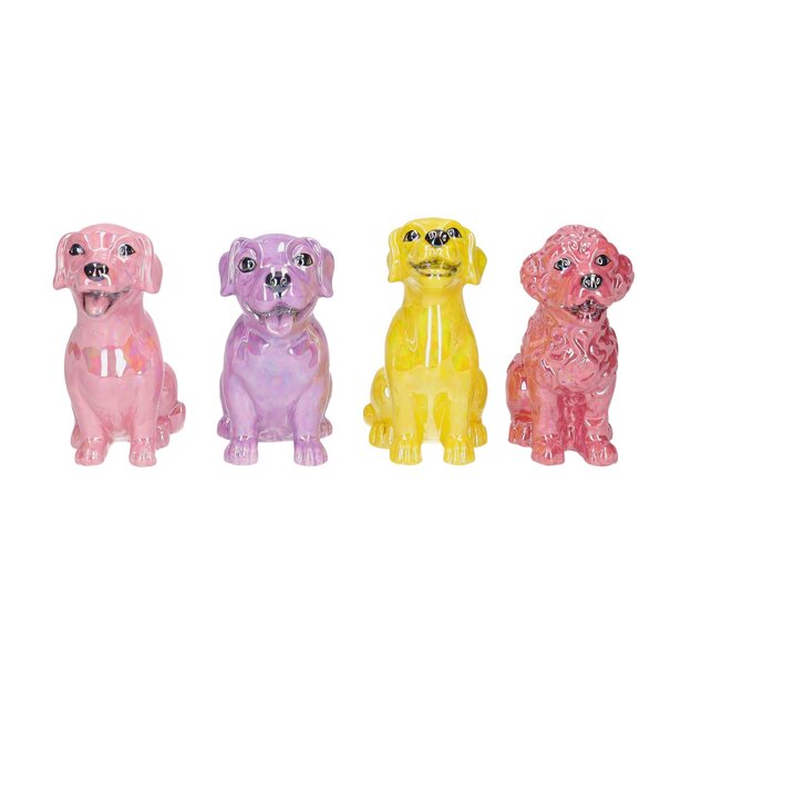 Mignon, vase, dog, assorted of 4pcs., pink/purple/yellow/darkpink